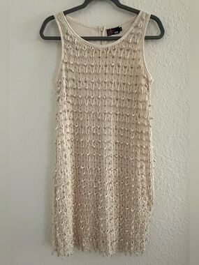 Yumi Cream Textured Crochet Sleeveless Dress Size Small Boho